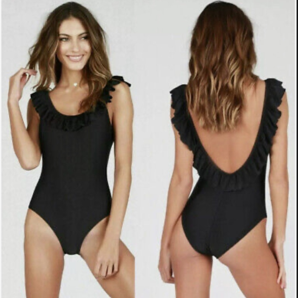 Black ruffle One Piece Swimsuit size xs